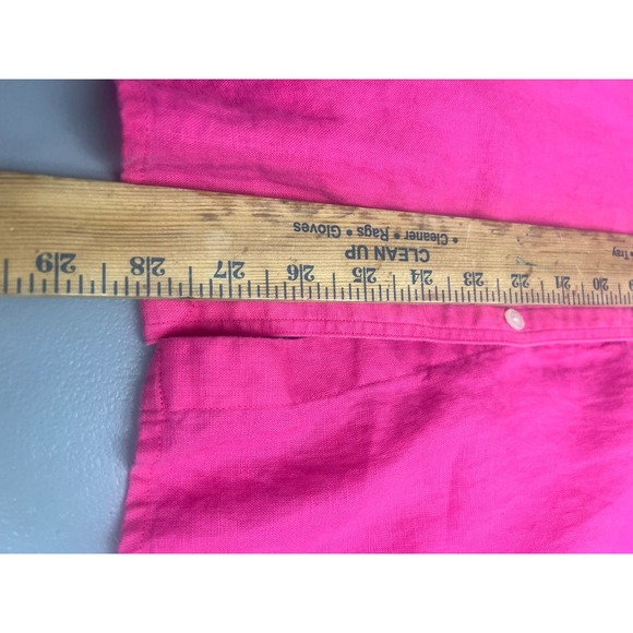 Chaps Classics Womens XL Hot Pink 100% Linen Roll Tab Sleeve Button Up Shirt - Picture 7 of 7